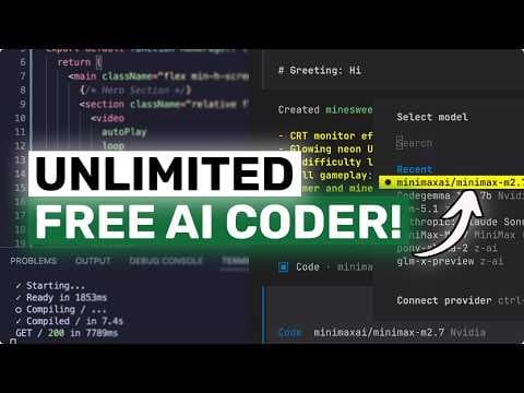 UNLIMITED FREE MiniMax M2.7 + Hermes,OpenCode,Claude Code: This is THE BEST UNLIMITED FREE AI Coder! 영상 썸네일