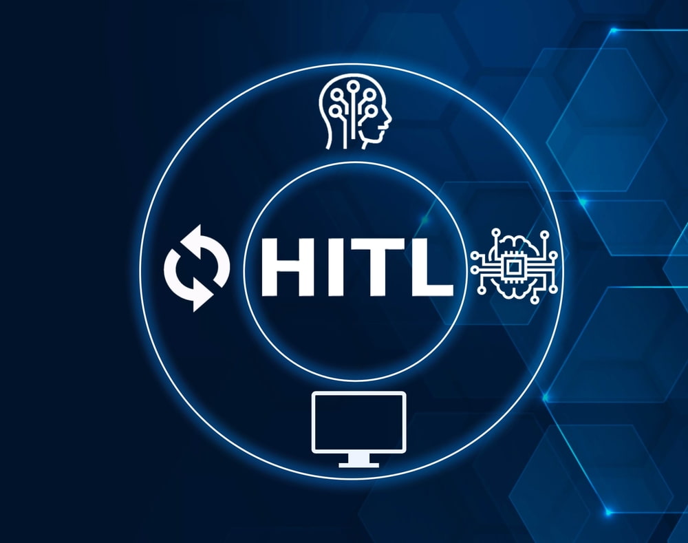 인간의 지능과 AI 시스템이 순환 구조로 연결된 Human-in-the-Loop(HITL) 개념도이다.