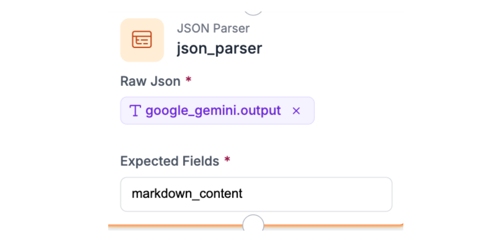 JSON Parser 블록의 설정 화면 스크린샷