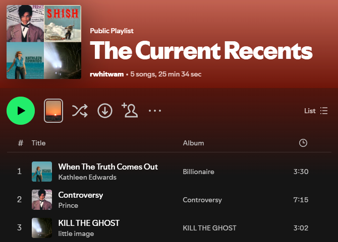 Auto Browse가 스포티파이에서 생성한 'The Current Recents' 플레이리스트 화면이다.