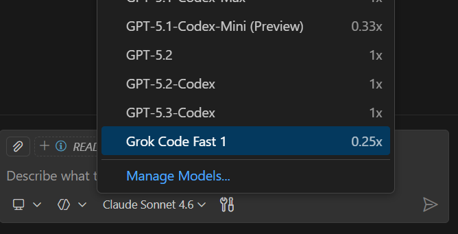 VS Code Copilot Chat의 모델 선택 메뉴