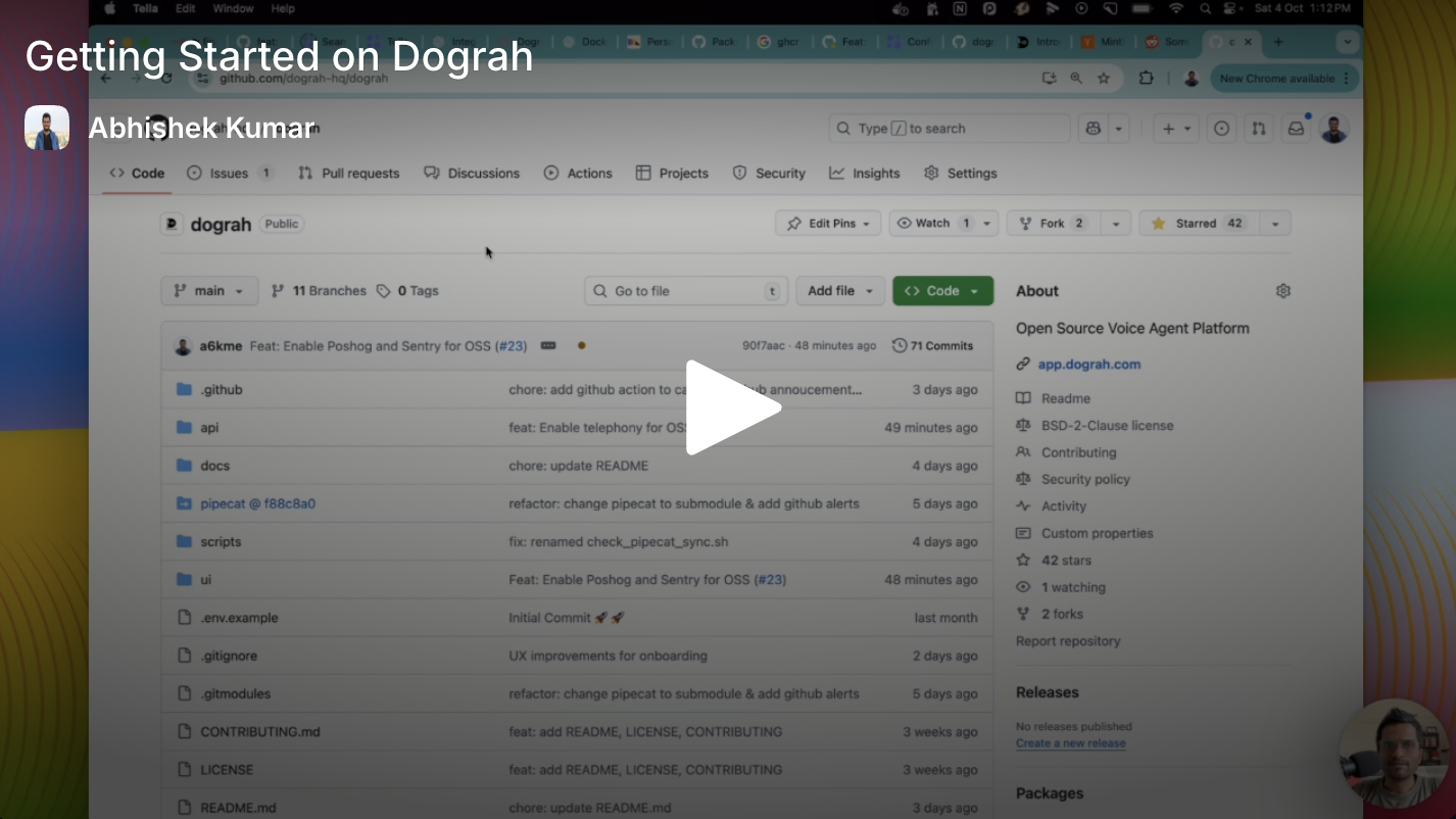Dograh AI 데모 비디오의 썸네일 이미지이다.