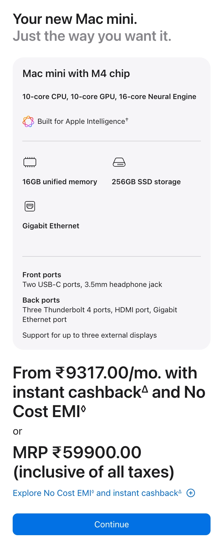 Mac Mini M4의 사양 및 인도 시장 가격 정보