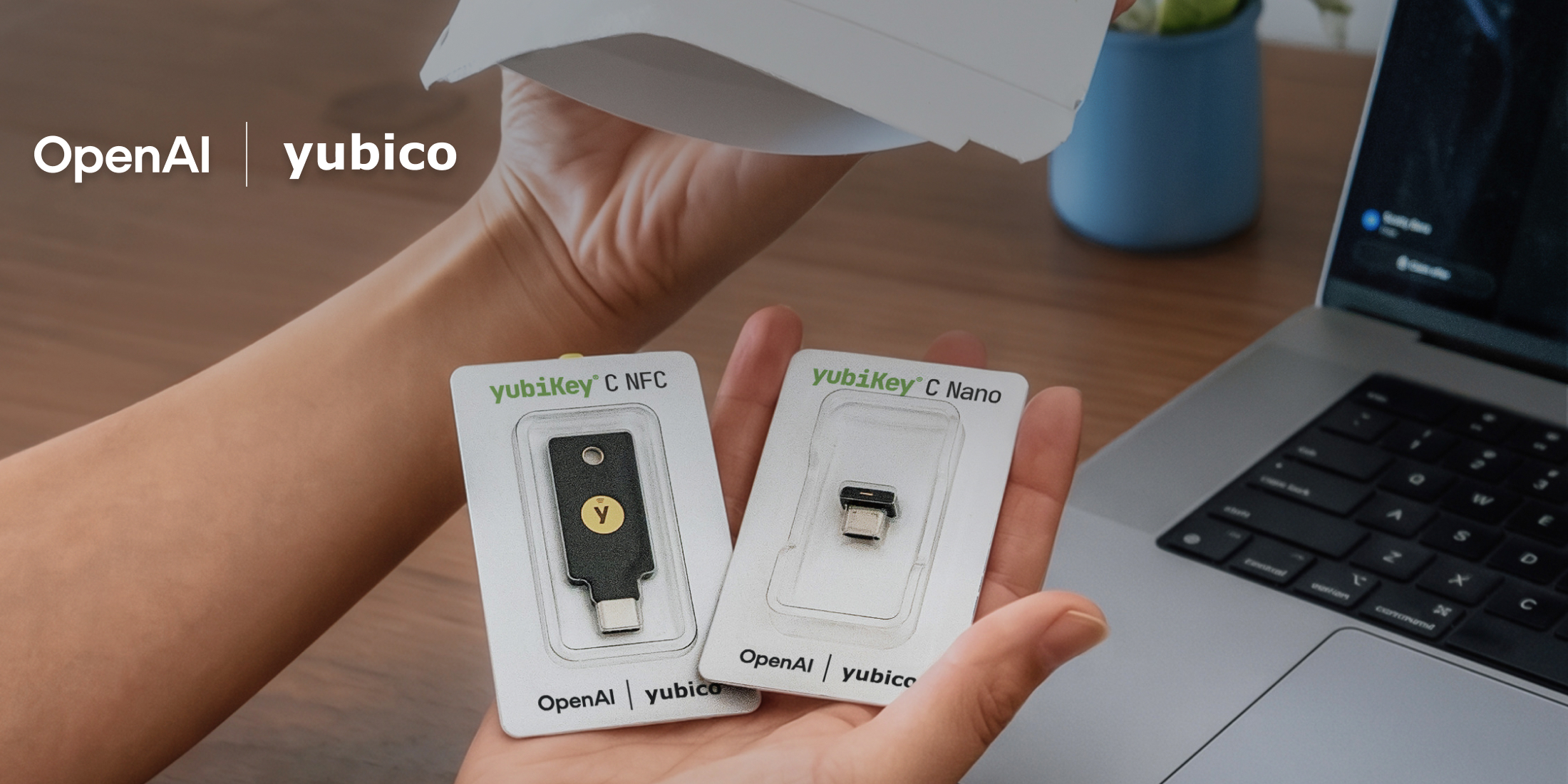 OpenAI와 Yubico의 파트너십을 통해 제공되는 YubiKey 패키지 이미지