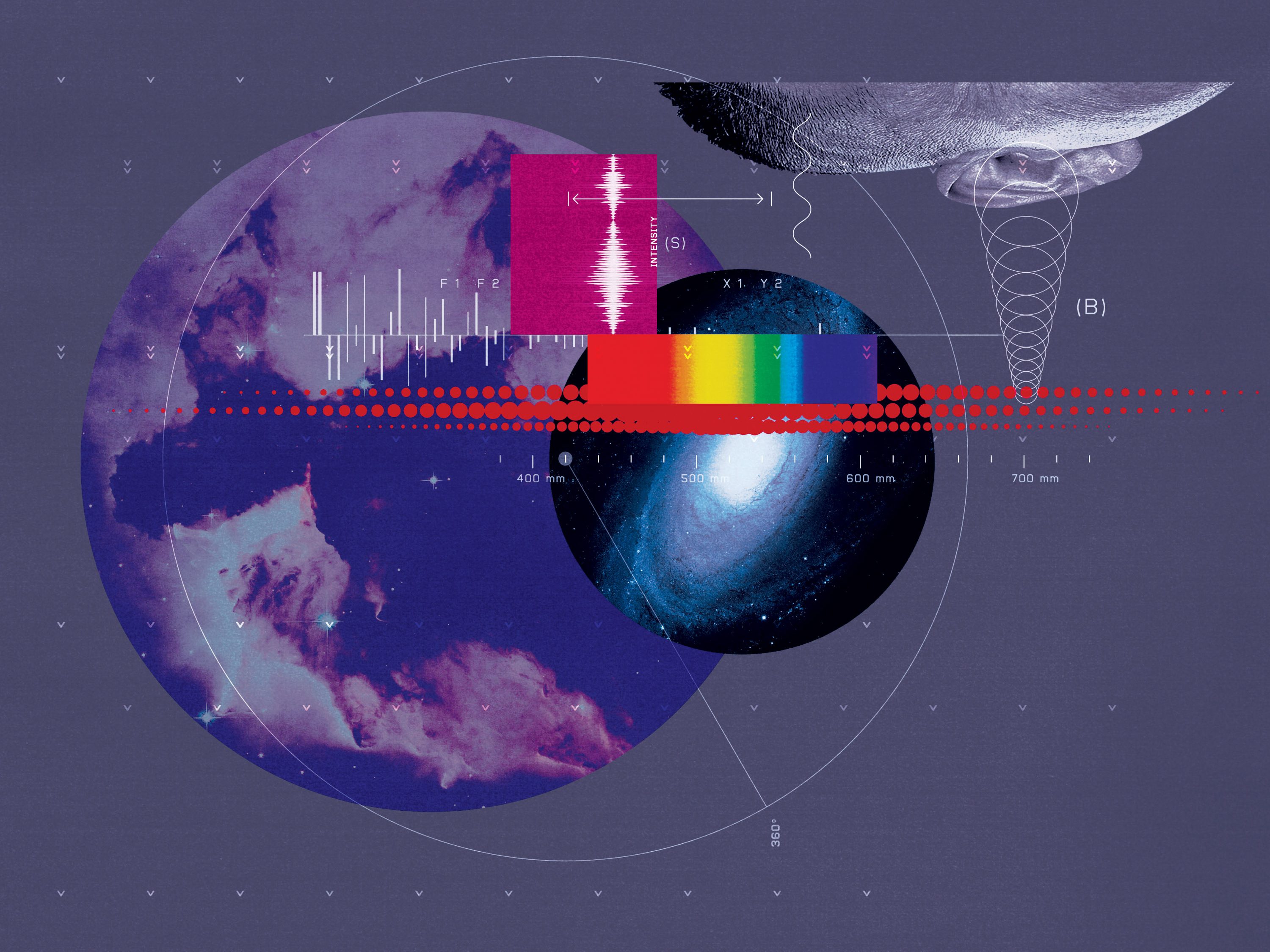 데이터 소니피케이션(Sonification) 개념을 시각화한 추상적인 일러스트레이션입니다.