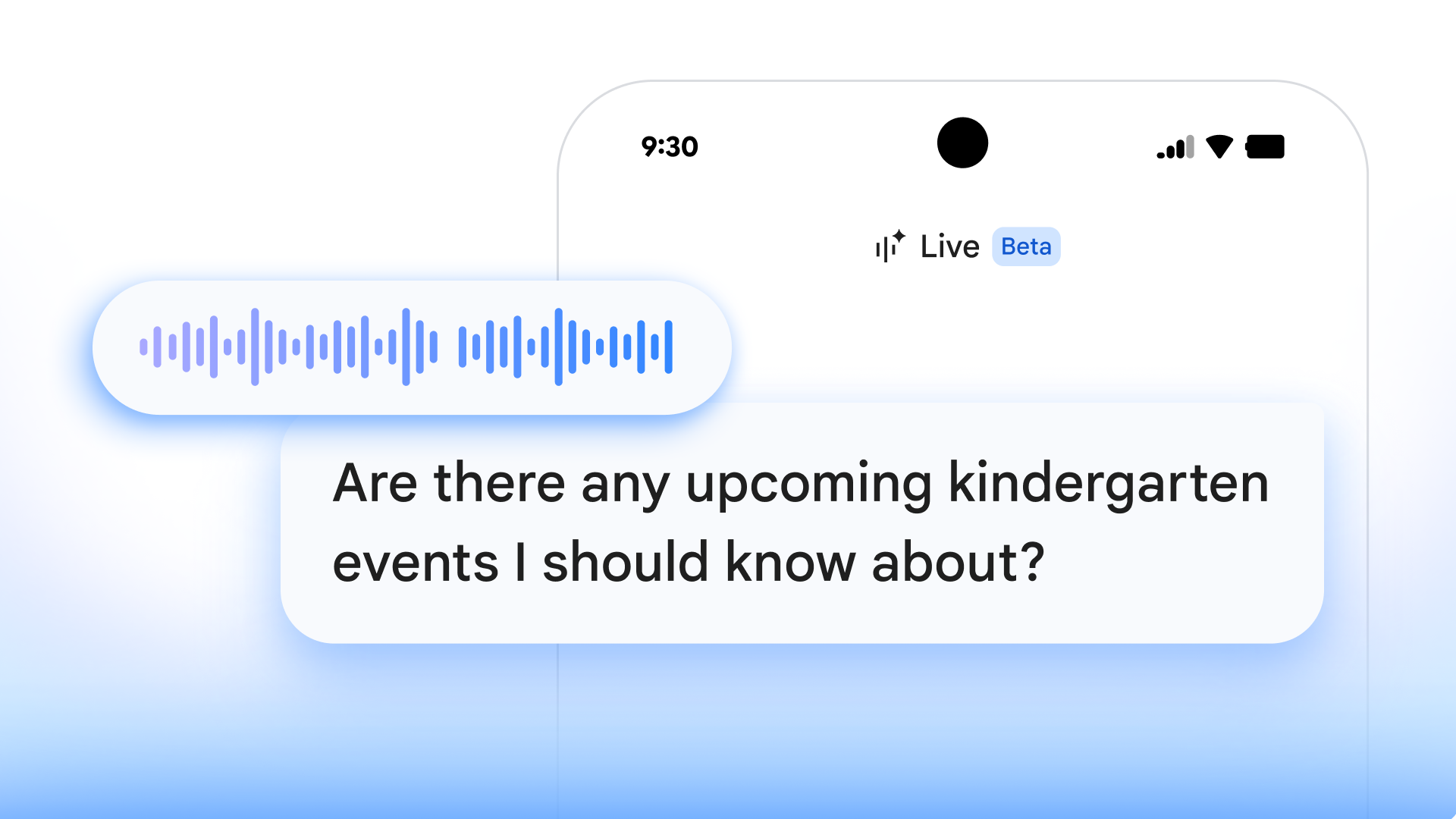Gmail Live의 음성 기반 대화형 인터페이스 화면.