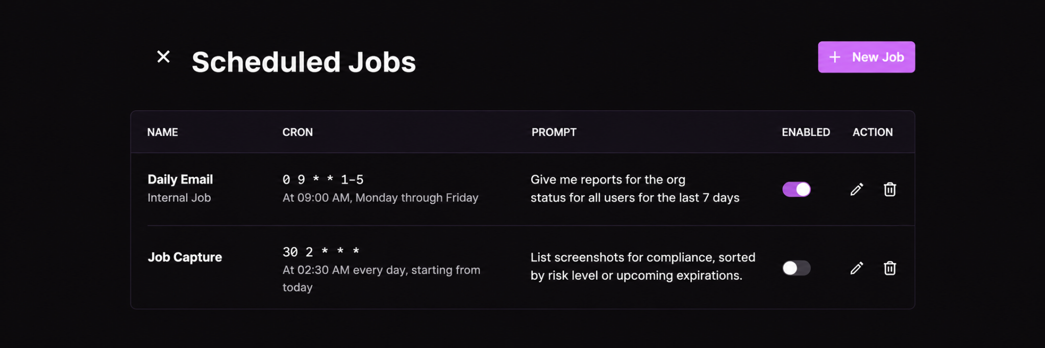 DataRobot 플랫폼의 Scheduled Jobs 설정 화면.