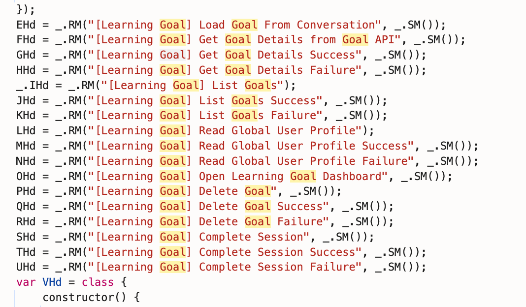 학습 목표(Learning Goal)와 관련된 내부 코드 상수들이 나열된 화면이다.