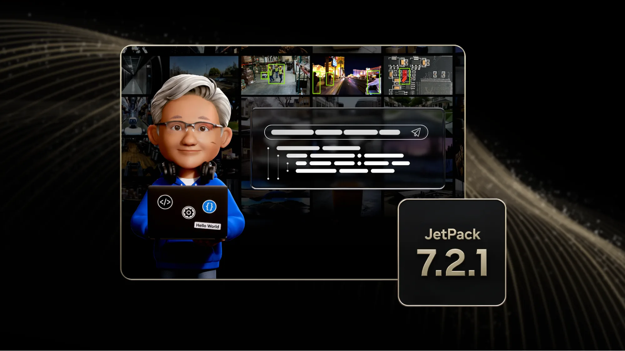 Jetson 7.2.1 환경에서 카메라·비디오 화면과 코드형 인터페이스를 연결하는 개발 장면을 표현한 이미지다.