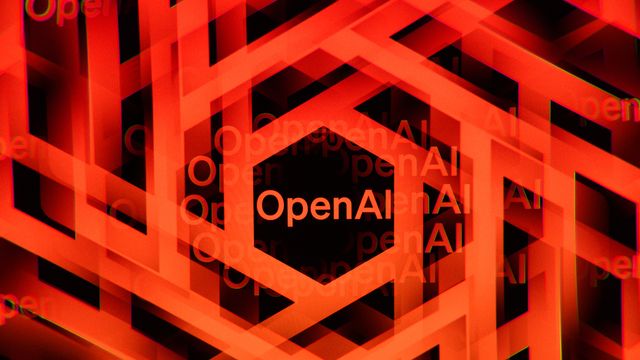 붉은색과 검은색의 반복된 OpenAI 문양이 겹쳐진 추상 그래픽입니다.