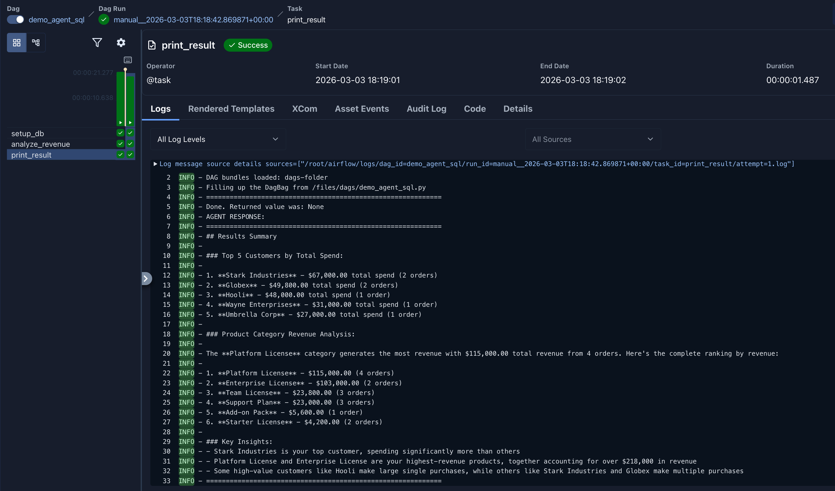 Airflow 로그에 표시된 에이전트의 SQL 분석 과정