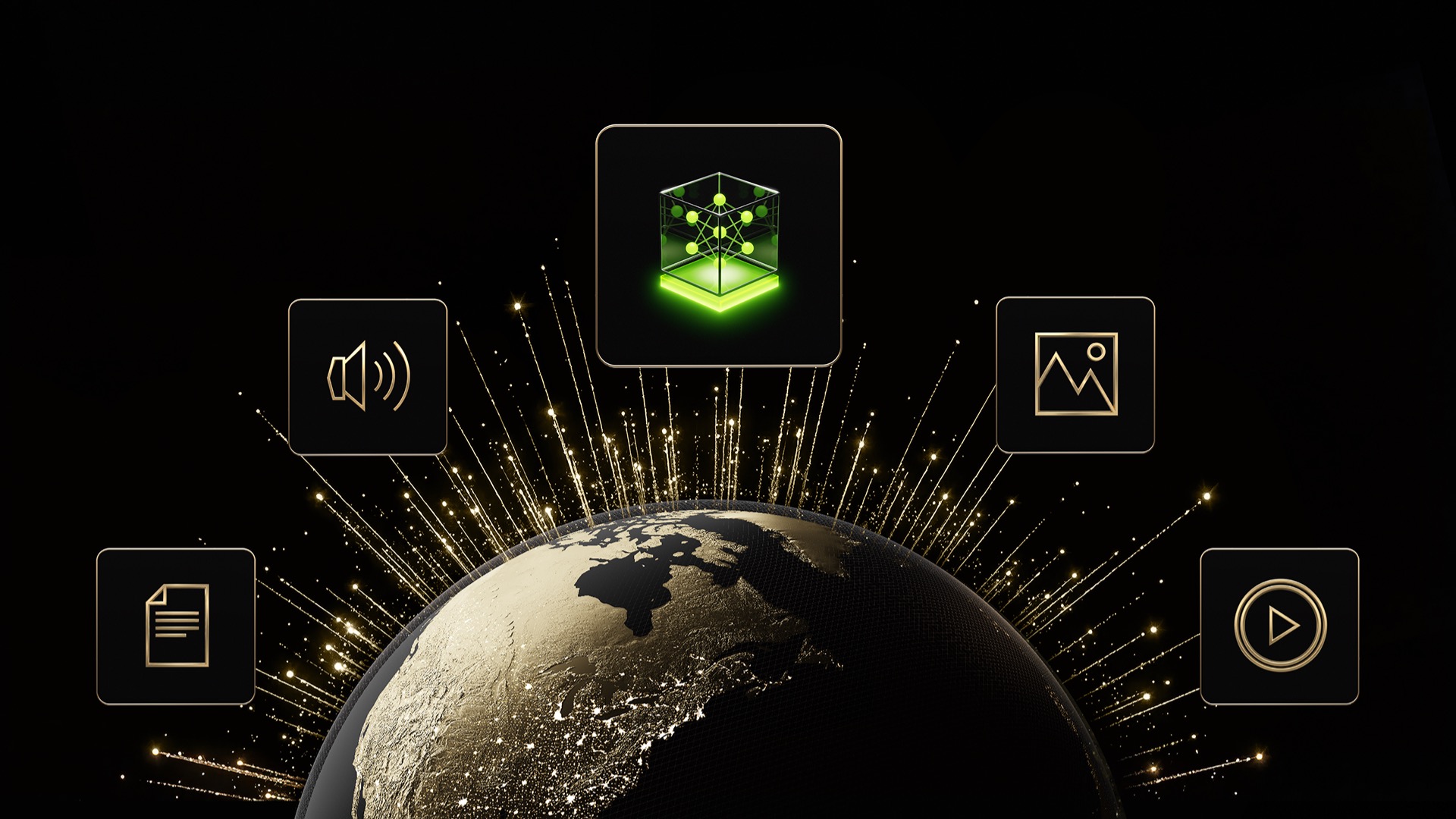 비전, 오디오, 언어를 통합하는 Nemotron 3 Nano Omni 모델의 개념도.