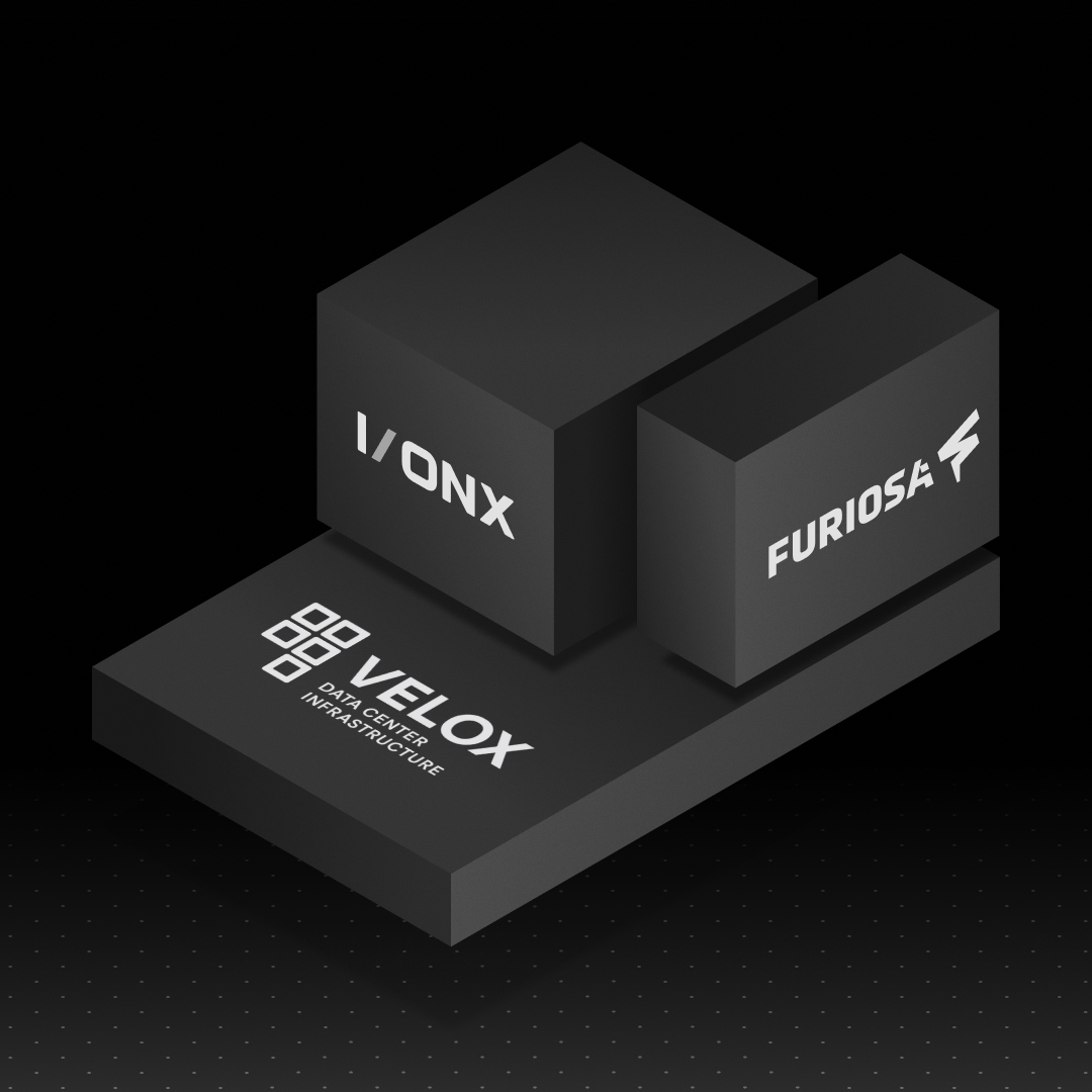 세 개의 블록이 쌓인 그래픽에 각각 I/ONX, FURIOSA, VELOX 로고가 표기되어 있다.
