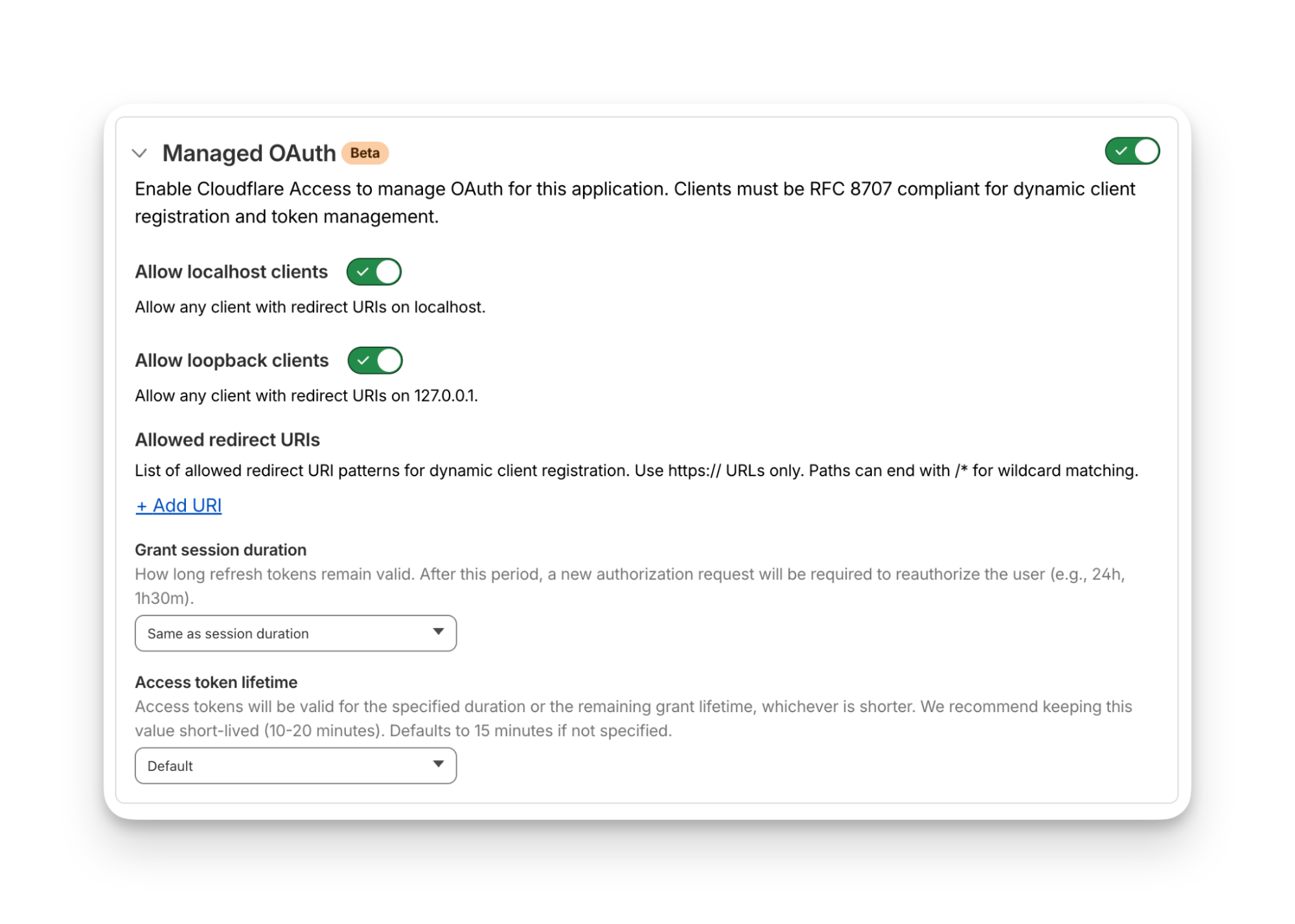 Managed OAuth 활성화 시의 인증 흐름 다이어그램