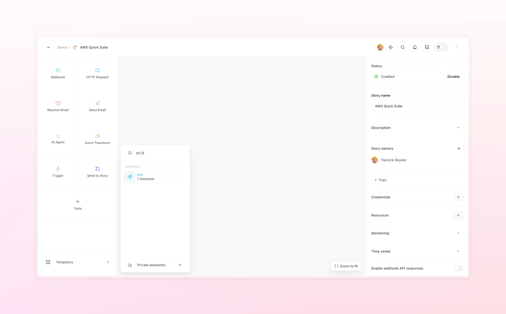 AWS Quick Suite 워크플로 자동화 구성 인터페이스