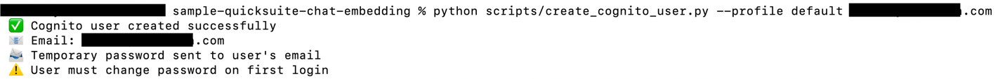 Python 스크립트를 이용한 Cognito 사용자 생성 결과 화면
