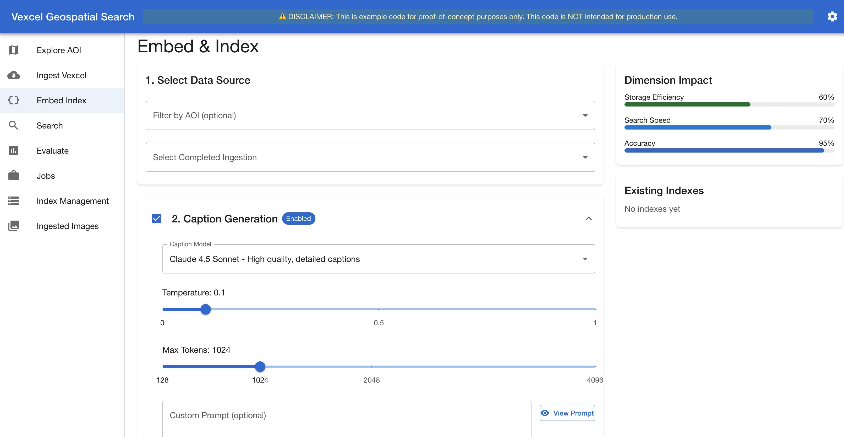 Embed & Index 인터페이스의 캡션 생성 컨트롤