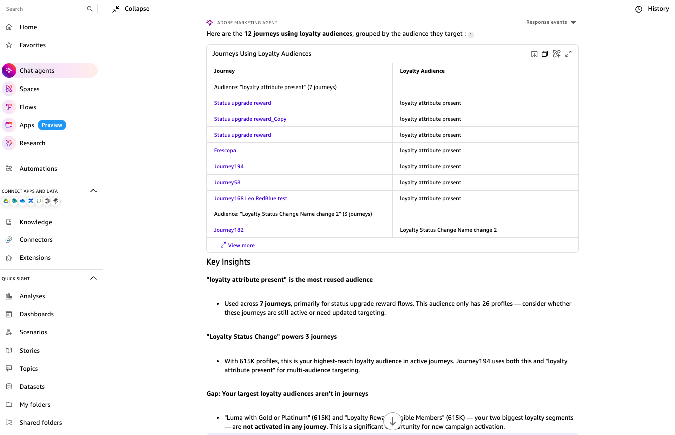 Journeys referencing loyalty audiences – table of journeys and mappings