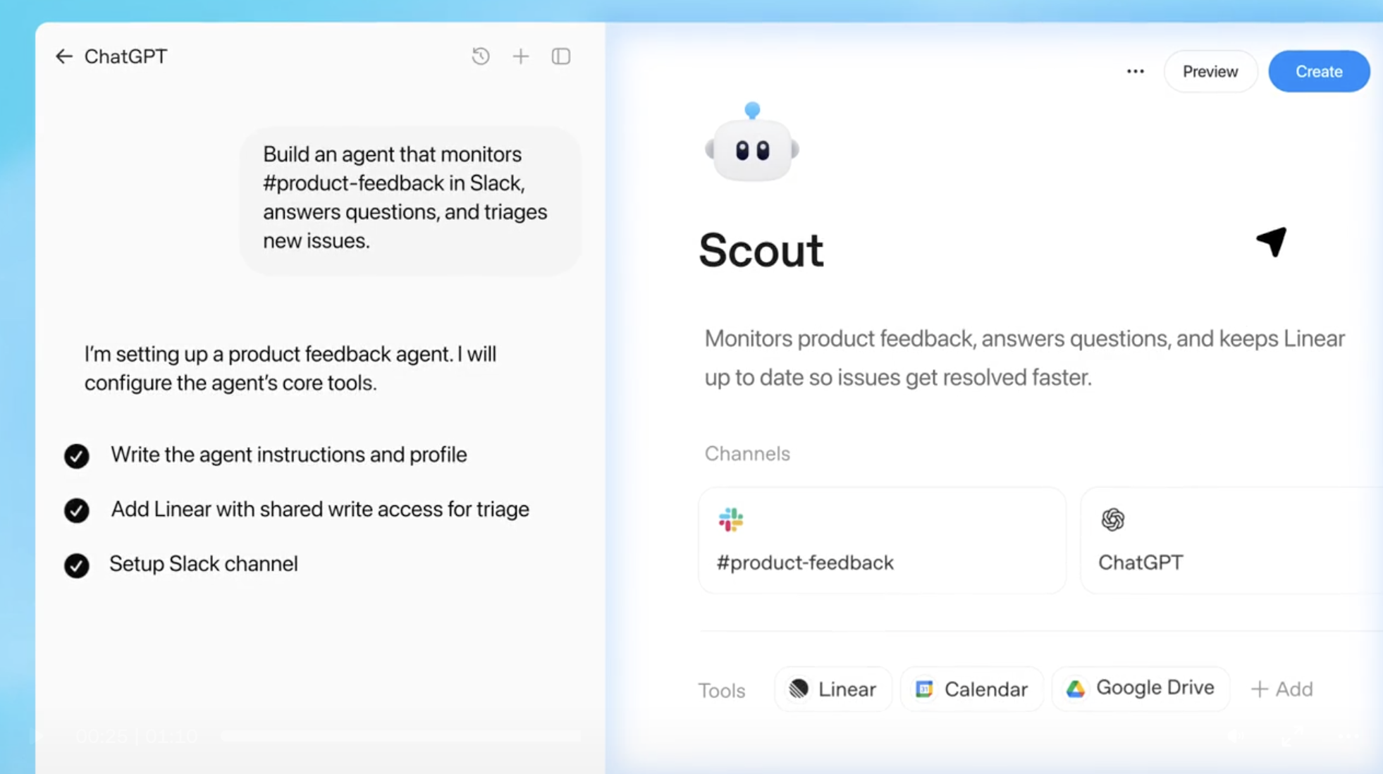ChatGPT workspace agent의 워크플로 예시