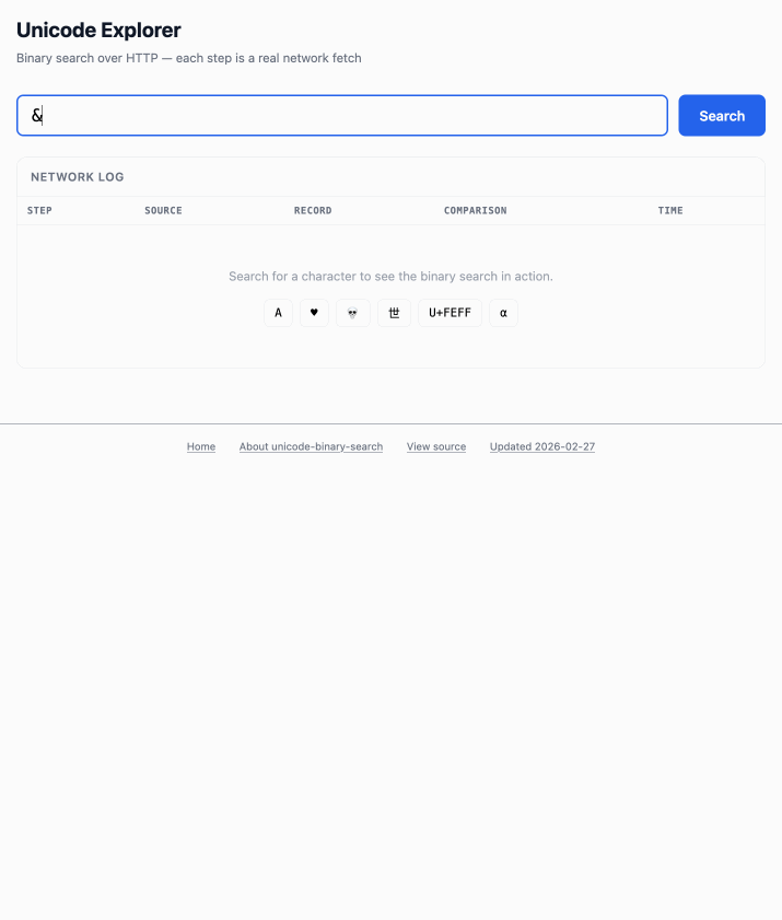 Unicode Explore 도구의 작동 과정을 나타내는 애니메이션 데모이다.