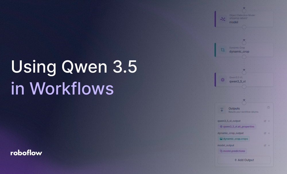 Roboflow Workflows Builder에서 구성된 배송 라벨 추출 파이프라인 다이어그램