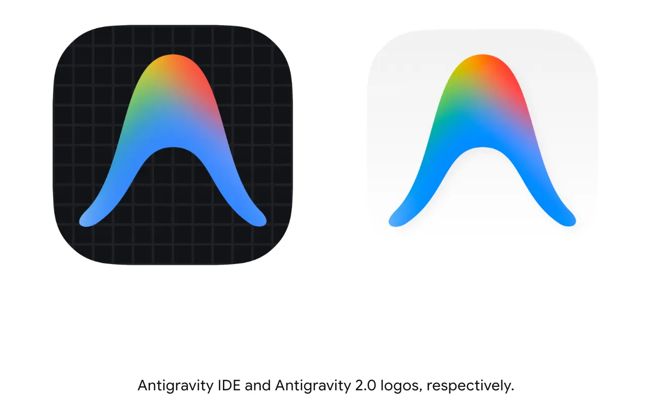 Antigravity IDE와 Antigravity 2.0의 로고 비교.