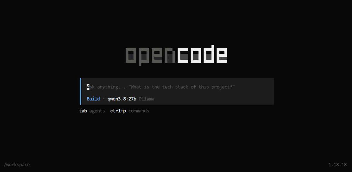 OpenCode 화면에서 qwen3.8:27b 모델과 Ollama가 선택된 상태가 보인다.