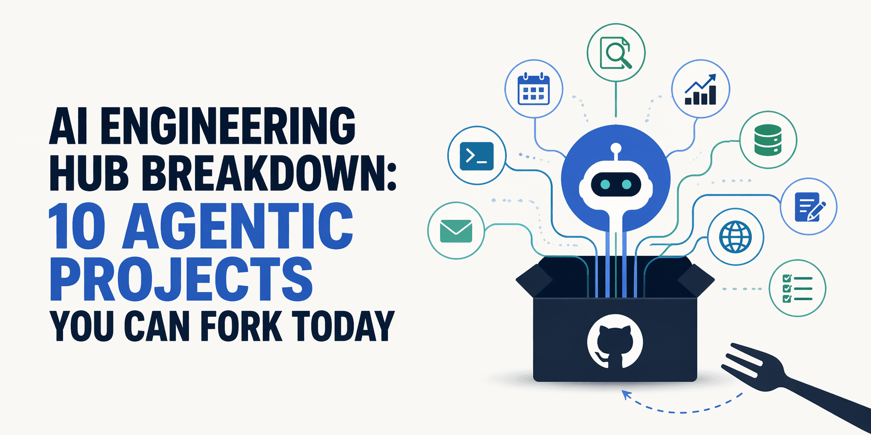 AI 엔지니어링 허브의 10가지 에이전트 프로젝트를 소개하는 인포그래픽 배너 이미지이다.